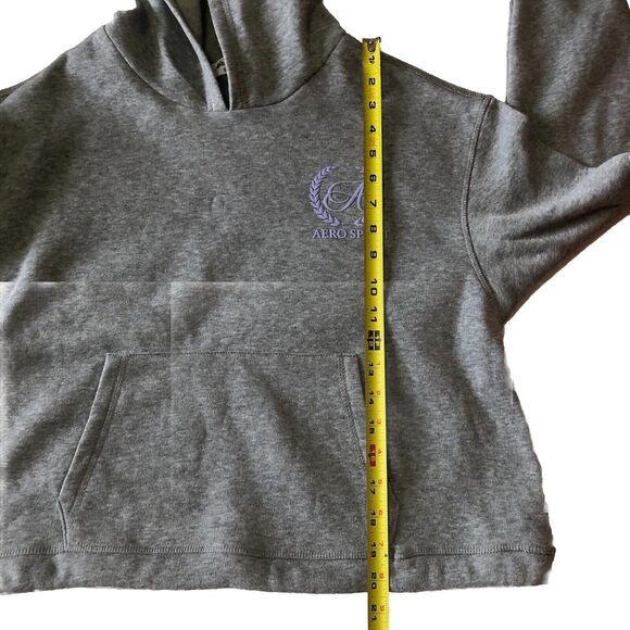 Aeropostale Aero Sport Fleece Crop Hoodie Kangaroo Pocket Drawstring Waist Large - Picture 6 of 13